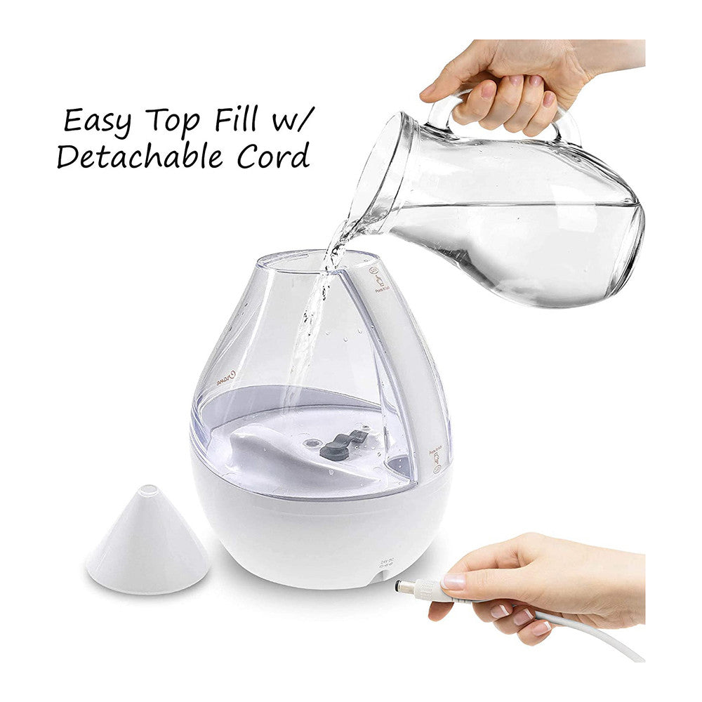 Crane Drop Ultrasonic Cool Mist Humidifier Filter Free, Clear and White, 1 Gal