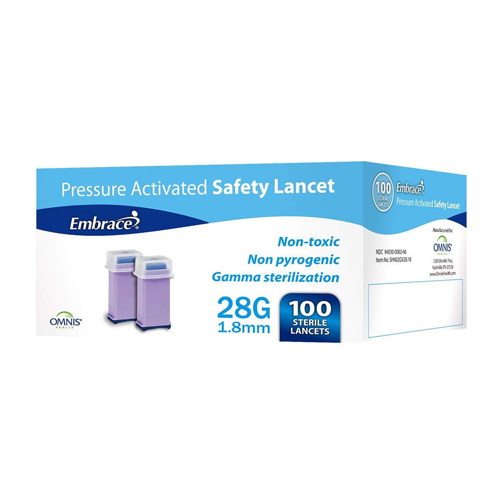 Omnis Health Embrace Pressure Activated 28 G 1.8 mm Safety Sterile Lancets, 100 Ea