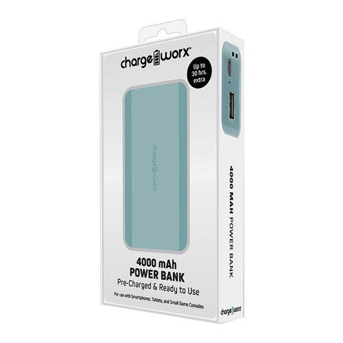 Chargeworx 4000 mAh Pre-Charged and Ready to Use Power Bank, Teal, 1 Ea