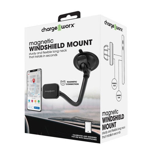Chargeworx Long Arm Magnetic Windshield Mount, Black, 1 Ea