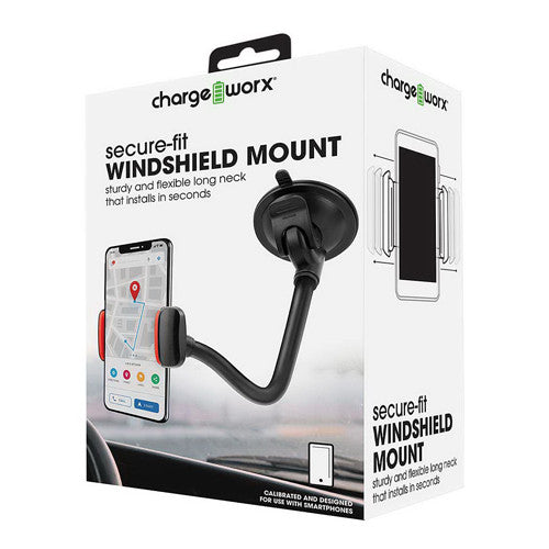 Chargeworx Secure Fit Windshield Phone Mount, Black, 1 Ea