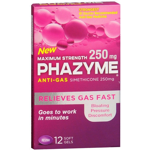 Phazyme Maximum Strength 250 mg Anti-Gas Simethicone Soft Gels, 12 ea