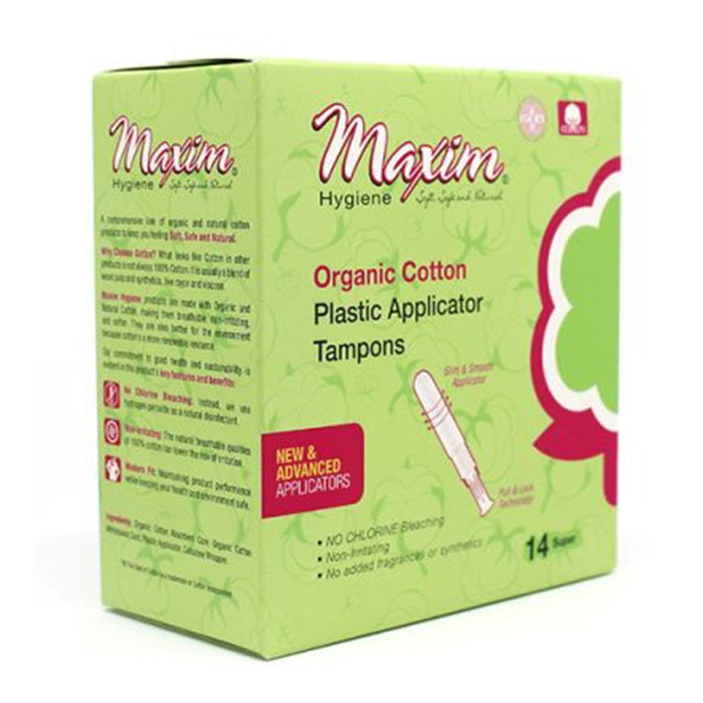 Maxim Organic Cotton Plastic Applicator Tampons, Super, 14 Ea