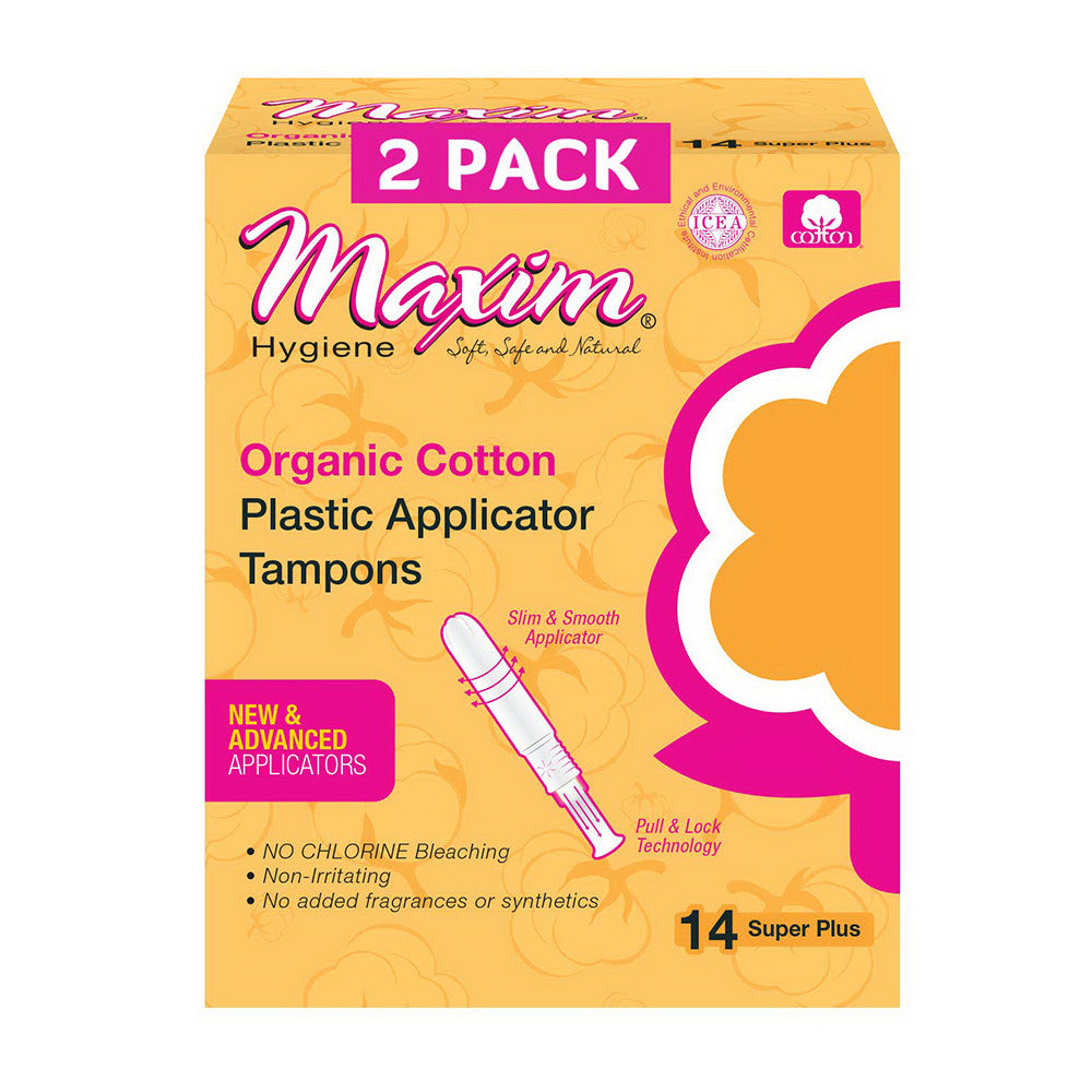 Maxim Organic Cotton Plastic Applicator Tampons, Super Plus, 14 Ea