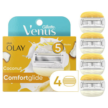 Gillette Venus ComfortGlide Plus Olay Coconut Womens Razor Blade Refills, 4 Ea