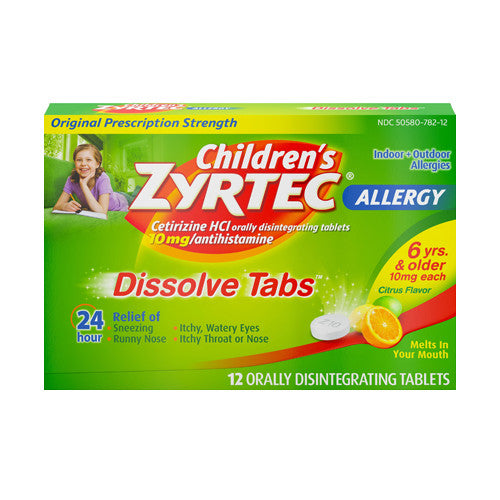 Childrens Zyrtec Allergy Relief Dissolve Tabs, Citrus Flavor, 12 Ea