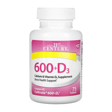 21st Century Calcium and Vitamin D3 Supplement, 600 mg Plus D3, 75 Ea