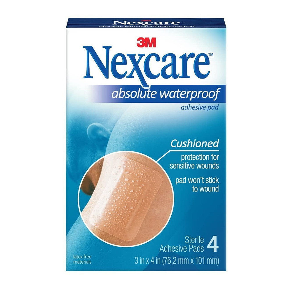 Nexcare Absolute Waterproof Adhesive Gauze Pad, 3 Inches X 4 Inches - 4 Ea