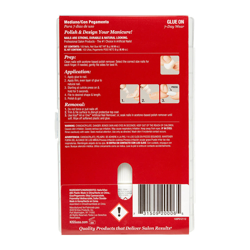 Kiss Full Cover Artificial Nail Kit, Active Square - 100 Ea