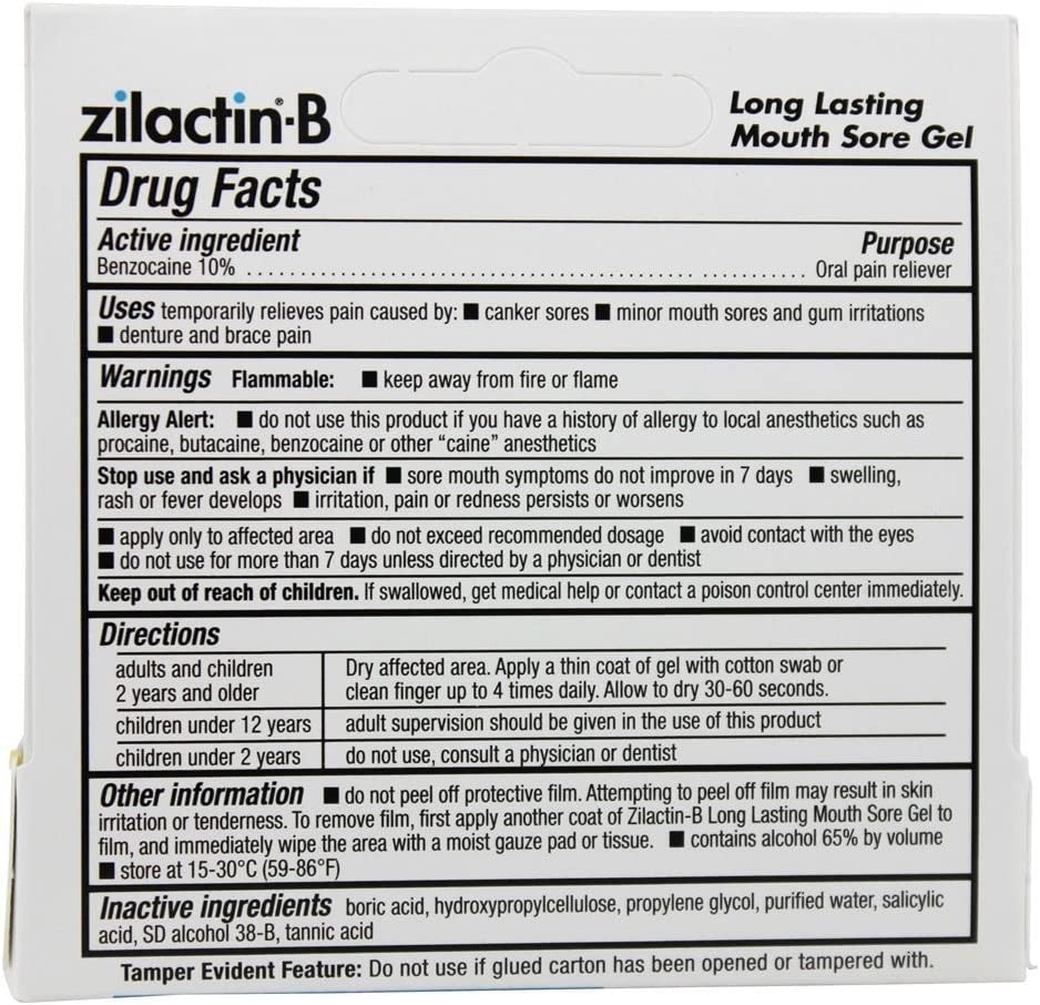 Zilactin-B Oral Pain Reliever, Long Lasting Mouth Sore Gel, 0.25 Oz