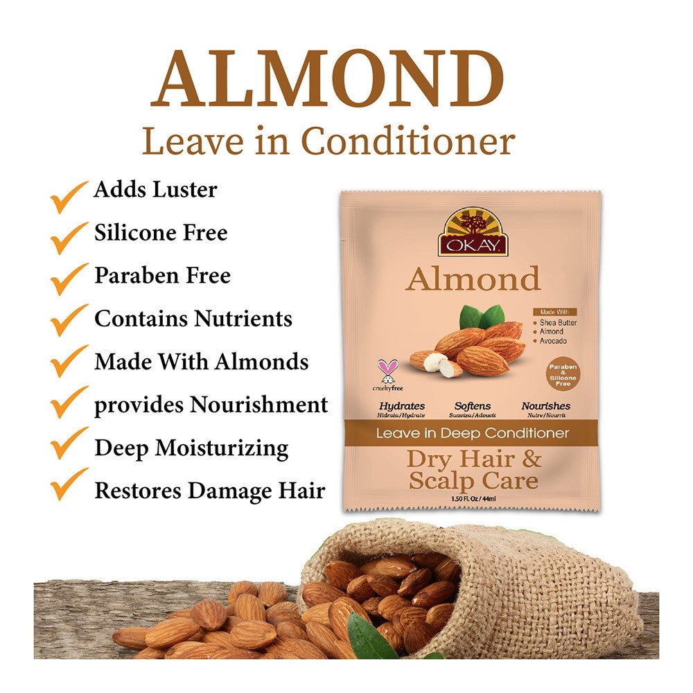 Okay Almond Leave-In Deep Conditioner Pack, Dry Hair & Scalp, 1.5 Oz, 12 Ea