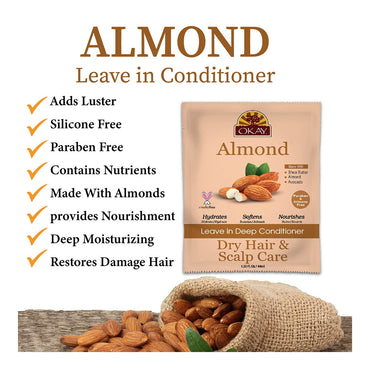 Okay Almond Leave-In Deep Conditioner Pack, Dry Hair & Scalp, 1.5 Oz, 12 Ea