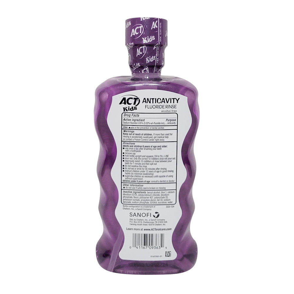 Act Kids Mouthwash Anticavity Fluoride Rinse Groovy Grape, 16.9 oz