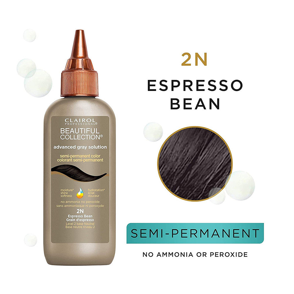 Clairol Beautiful Collection Advanced Gray Solution Semi Permanent Color, 2N Espresso Bean, 3 oz