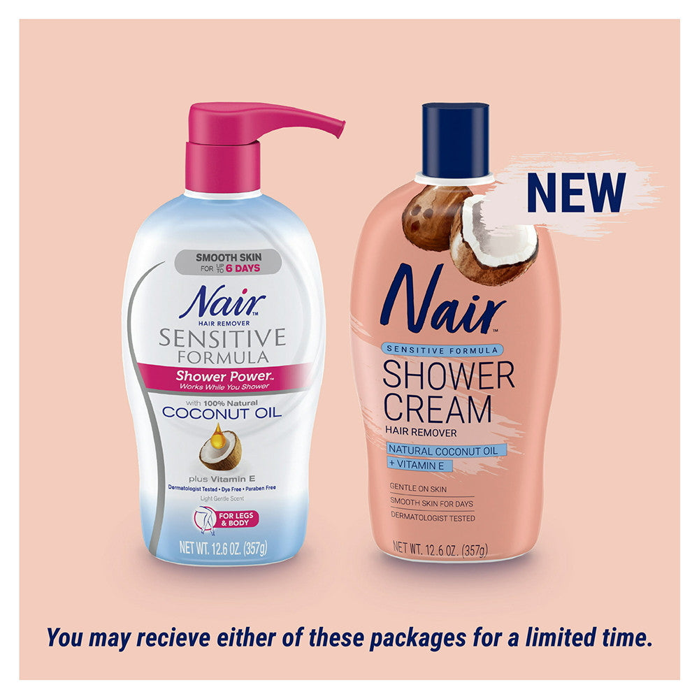 Nair Hair Remover Sensitive Formula Shower Power with Coconut Oil and Vitamin E, 12.6 Oz