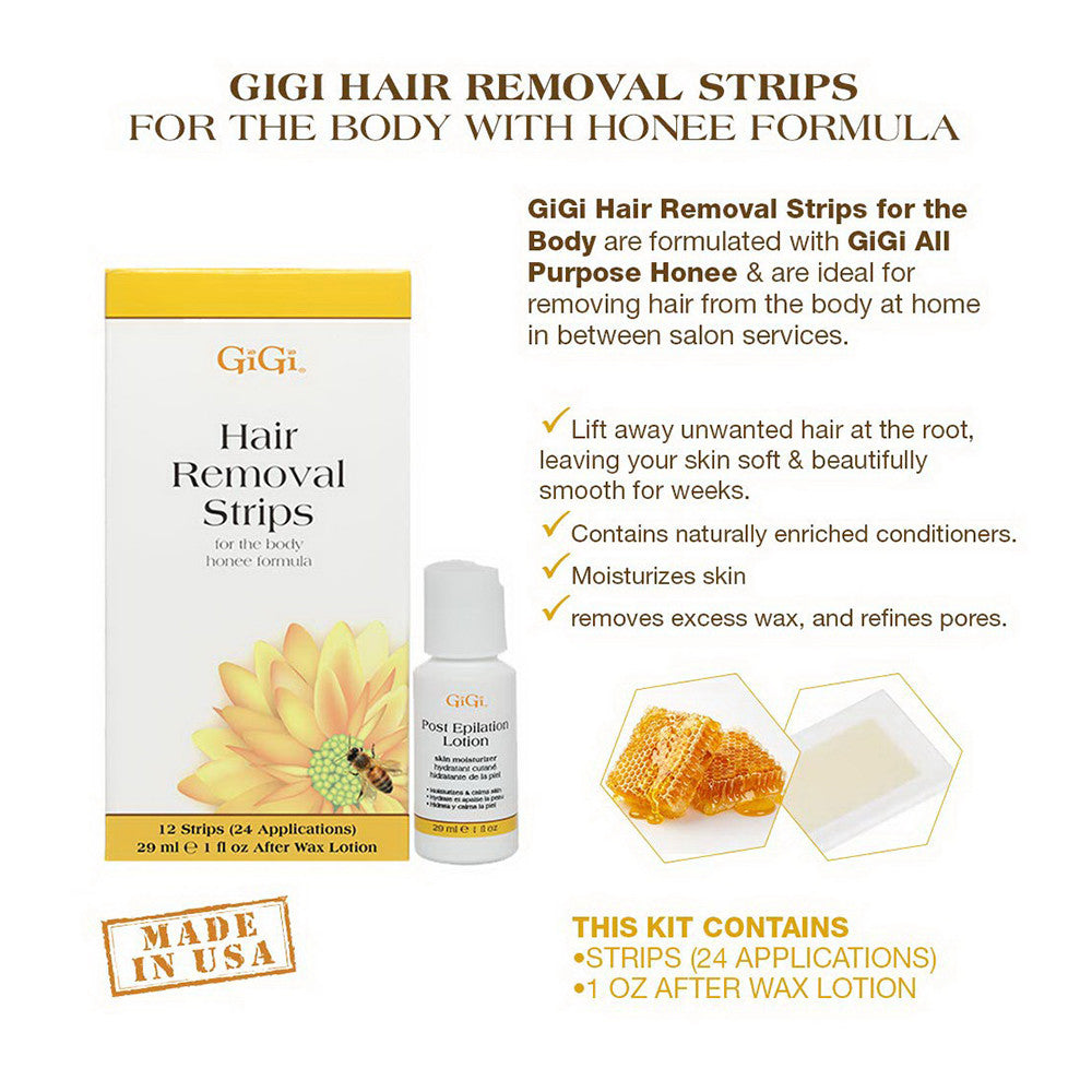 Gigi Hair Removal Strips for the Body with Honey Formula, 12 Ea