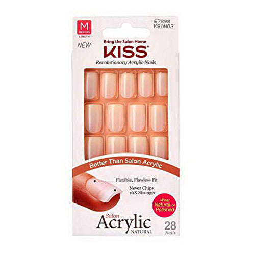 Kiss Salon Acrylic Natural Nails Flexi fit, Medium Length, 28 Ea