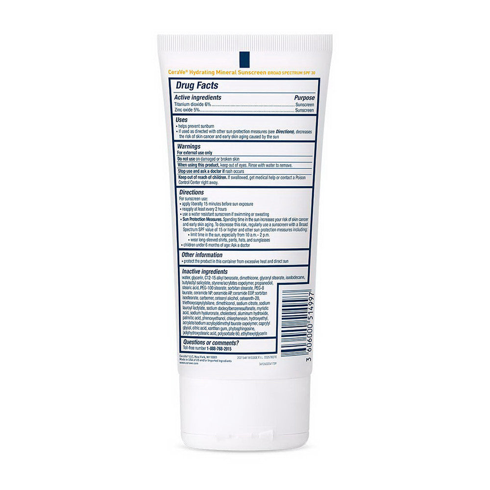 CeraVe Hydrating Mineral Body Sunscreen Lotion SPF 30 with Zinc Oxide, 5 Oz