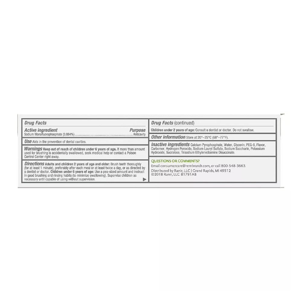 Rembrandt Anticavity Fluoride Toothpaste With Peroxide, Peppermint Flavor, 3.5 Oz