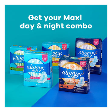 Always Maxi Pads Unscented with Wings Overnight Absorbency Size 5, 27 Ea