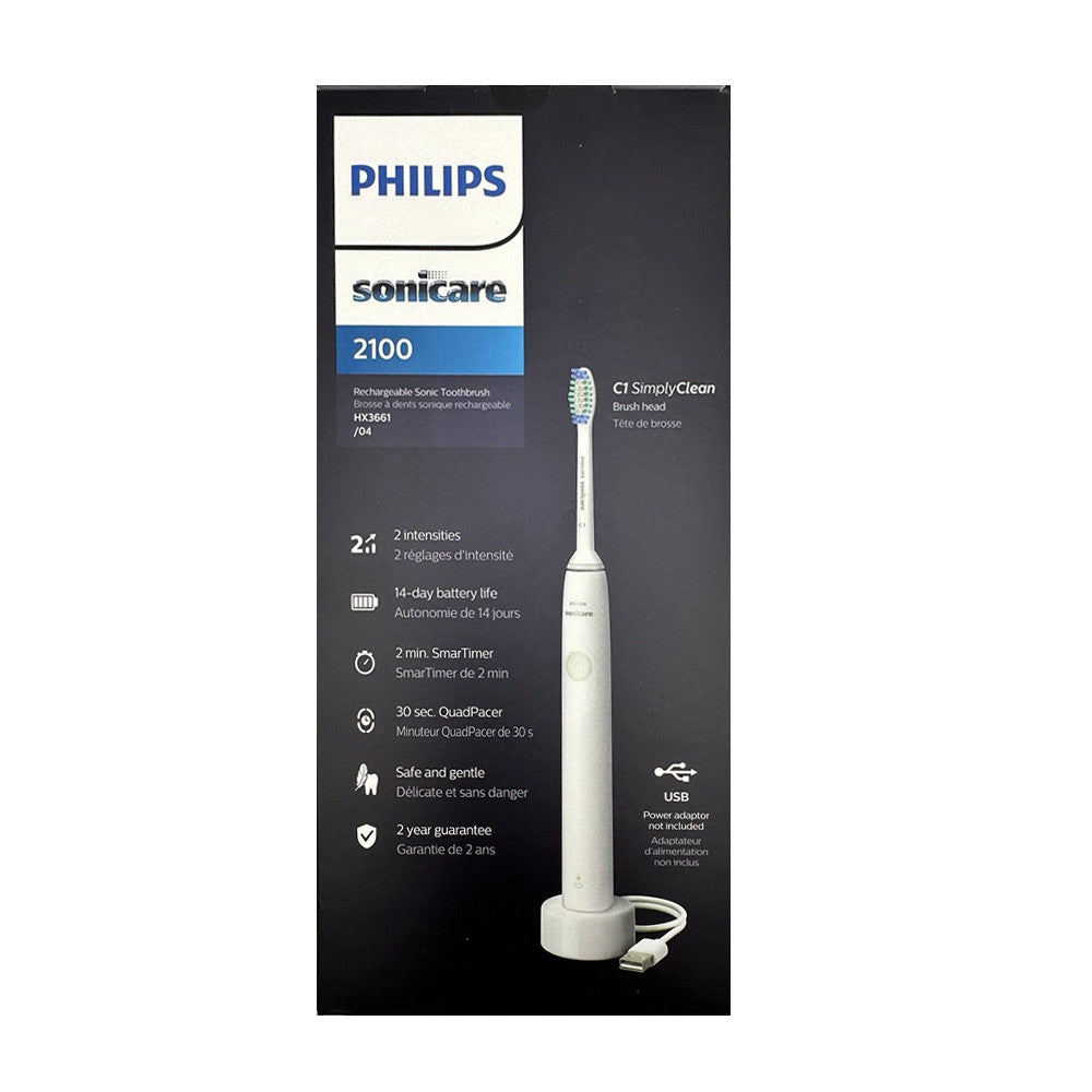 Philips Sonicare 2100 Rechargeable Electric Power Toothbrush, White Mint HX3661/04, 1 Ea