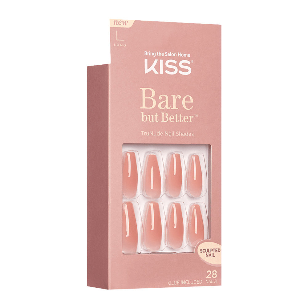 Kiss Bare but Better Sculpted Nude Fake Nails Nude Glow, 28 Ct