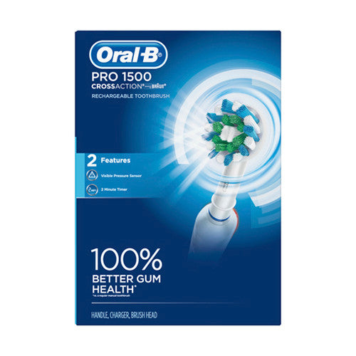 Oral B Pro 1500 Cross Action Rechargeable Electric Toothbrush, 1 Ea