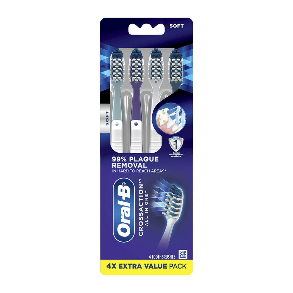 Oral-B CrossAction All In One Toothbrushes Deep Plaque Removal Soft, 4 Ct