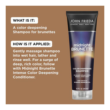 John Frieda Midnight Brunette Shampoo with Primrose Oil, 8.3 Oz