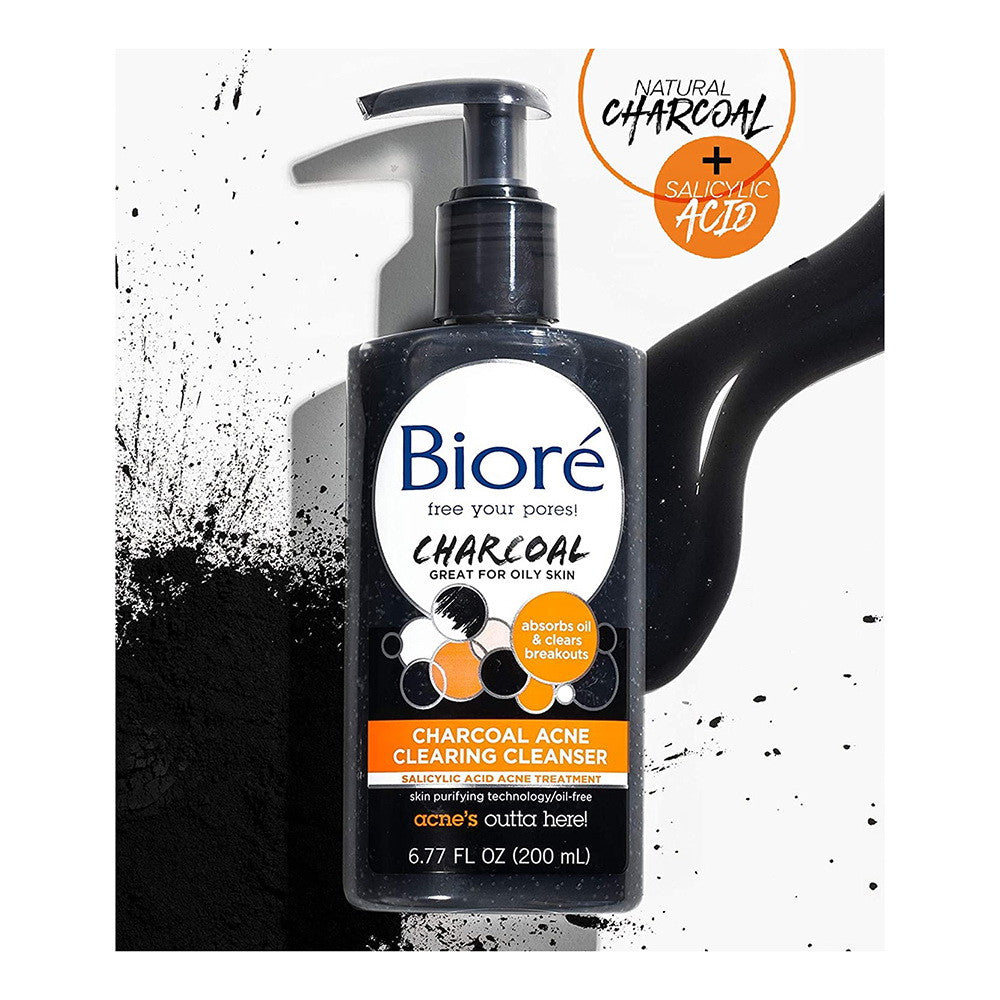 Biore Charcoal Acne Clearing Cleanser For Oily Skin, 6.77 Oz