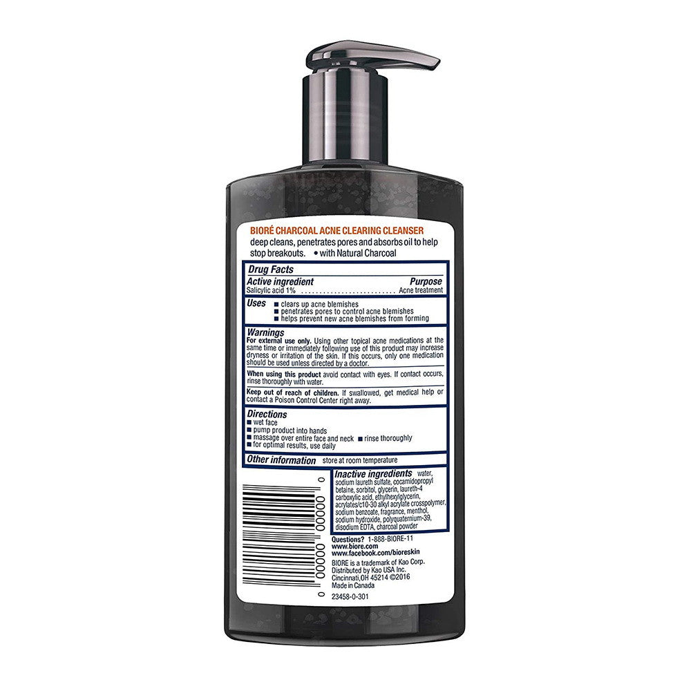 Biore Charcoal Acne Clearing Cleanser For Oily Skin, 6.77 Oz