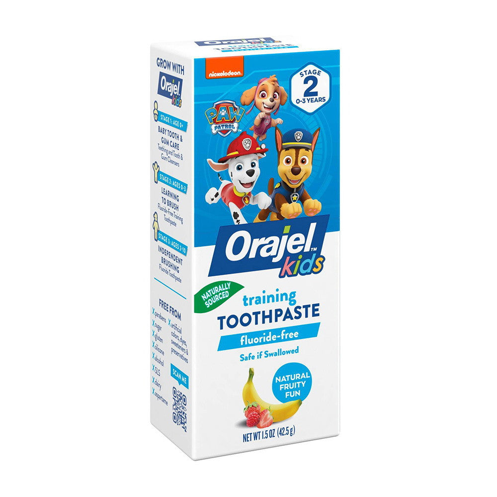 Orajel Kids Paw Patrol Fluoride-Free Training Toothpaste, Natural Fruity Fun Flavor, 1.5 Oz
