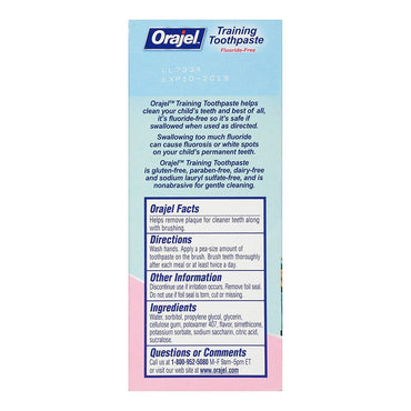 Orajel Training Fluoride-Free Toothpaste, Pinkie Fruity, 1.5 Oz