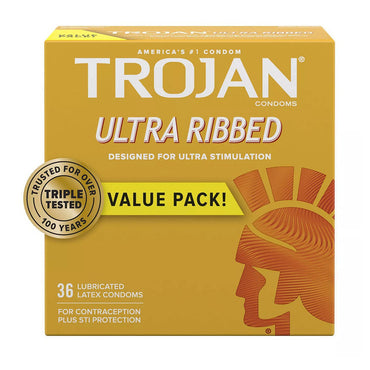 Trojan Stimulations Ultra Ribbed Lubricated Latex Condoms, 36 Ea