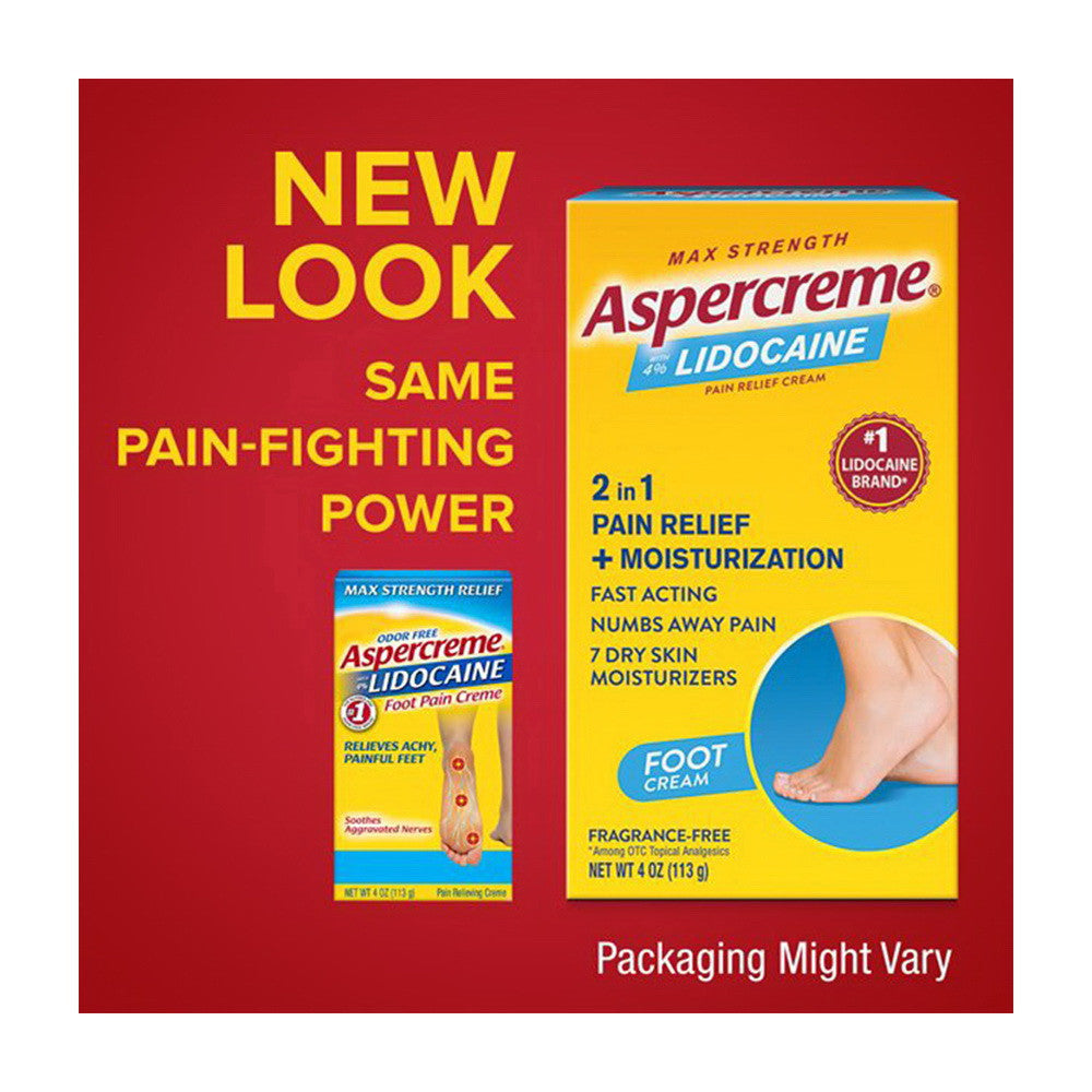 Aspercreme Lidocaine Foot Pain Creme Max Strength Relief, 4 Oz