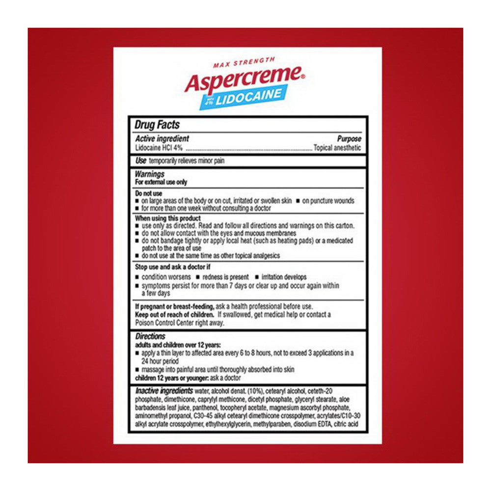 Aspercreme Lidocaine Foot Pain Creme Max Strength Relief, 4 Oz