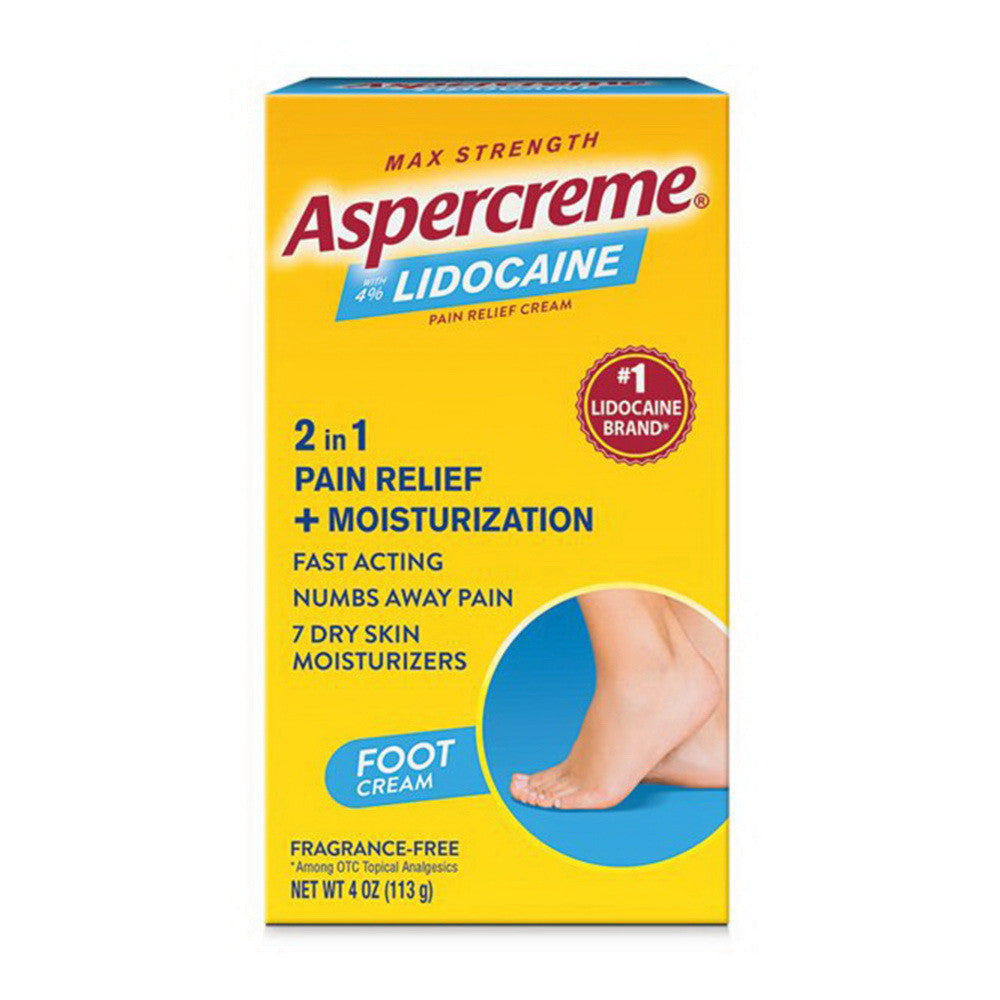 Aspercreme Lidocaine Foot Pain Creme Max Strength Relief, 4 Oz