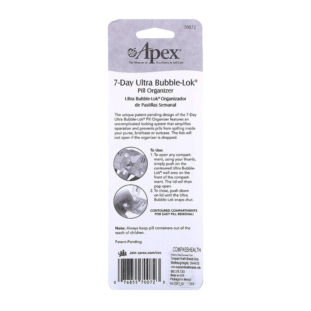 Apex 7-Day Ultra Bubble Lock Pill Organizer, Model No:70072 - 1 Ea