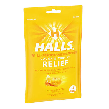 Halls Honey Lemon Cough and Throat Relief Drop Bag - 30 Ea