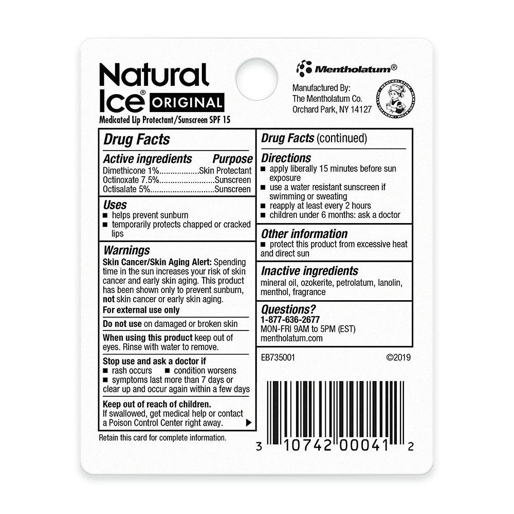 Natural Ice Medicated Lip Protectant Sunscreen SPF 15, Original, 0.15 Oz