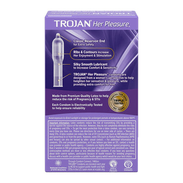 Trojan Her Pleasure Sensations Premium Lubricant Latex Condoms, 12 Ea