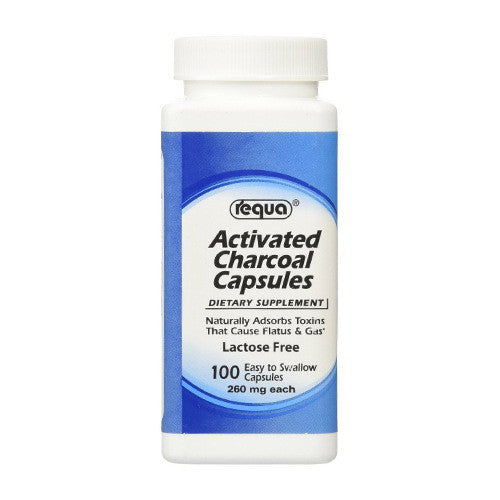 Requa Activated Charcoal Capsules Prevents Flatus and Gas, 100 ea