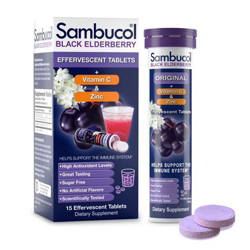 Sambucol Black Elderberry Original Formula Vitamin C Plus Zinc Effervescent Tablets, 15 Ea