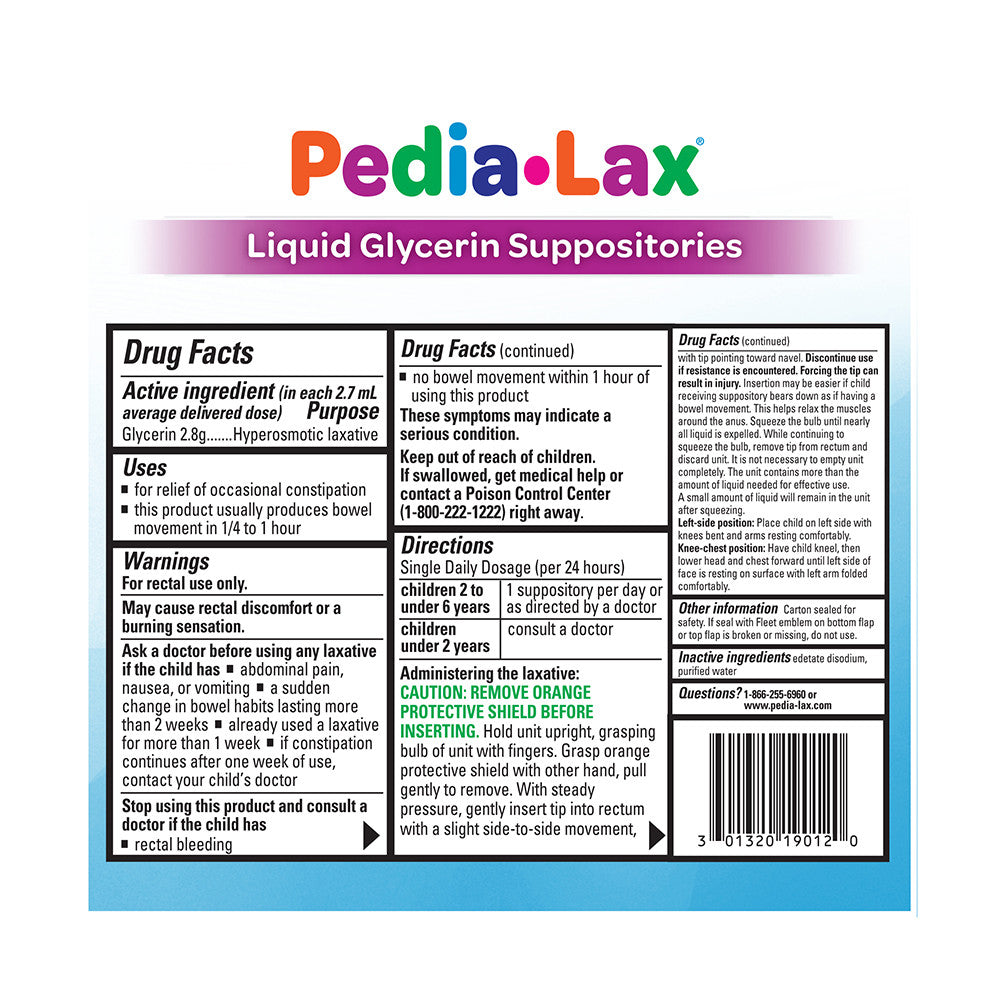 Fleet Pedia-Lax 4 Ml Liquid Glycerin Suppositories For Ages 2 - 5 Years - 6 Ea