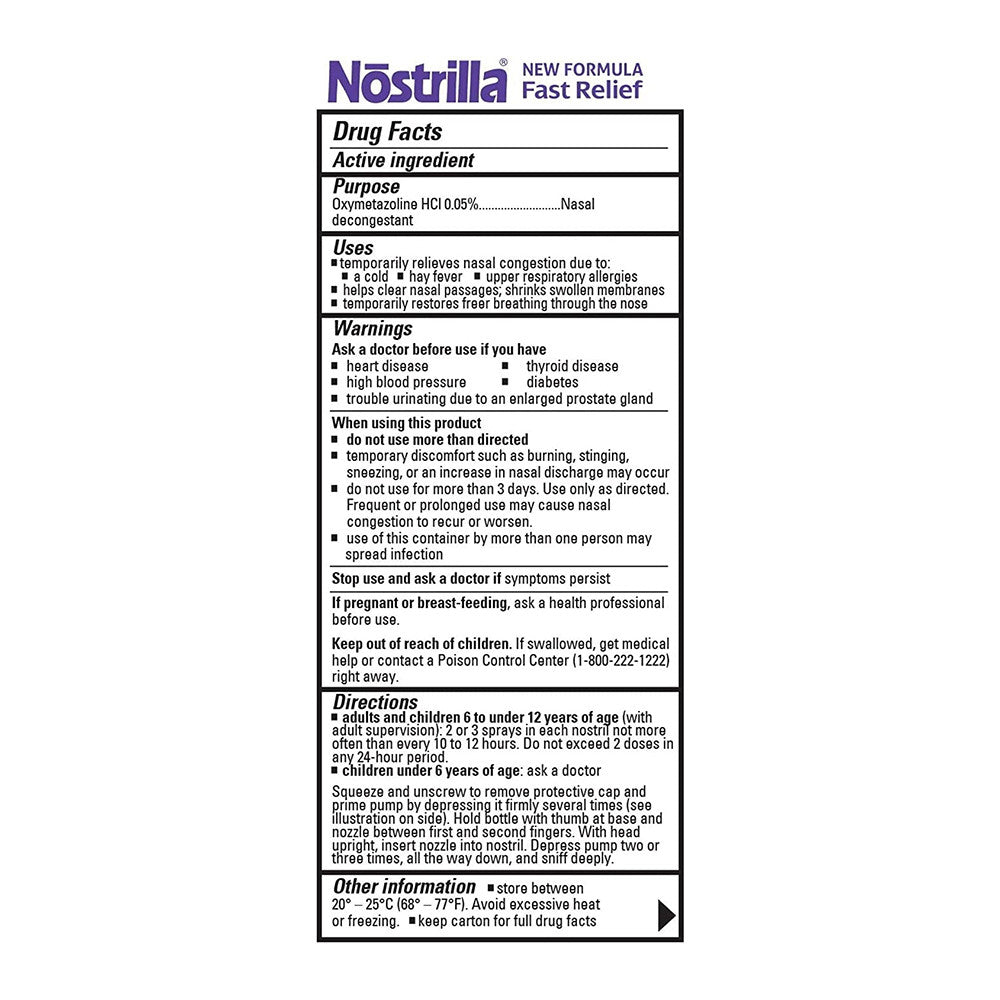 Nostrilla 12 Hour Nasal Decongestant Spray - 0.5 Oz