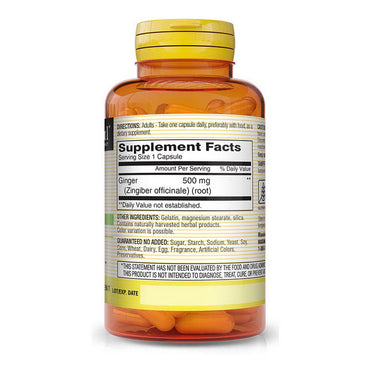 Mason Natural Ginger 500 Mg Premium Herbal Supplement Capsules - 60 Ea