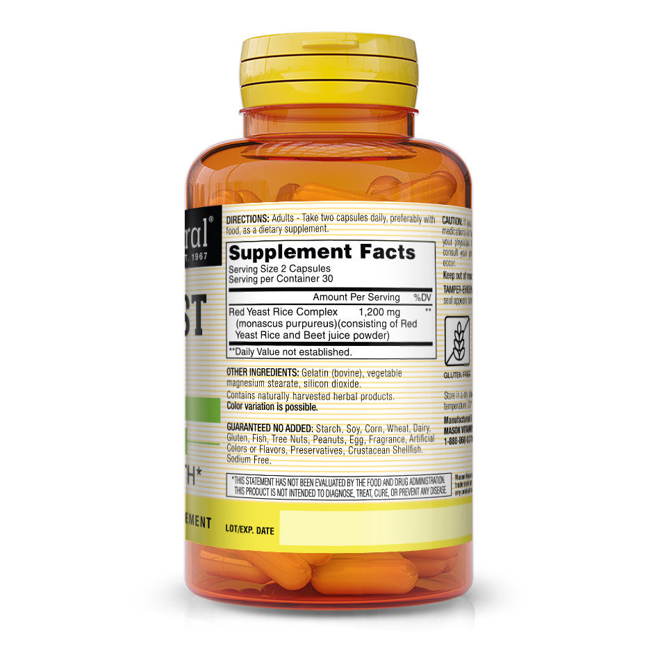 Mason Natural Red Yeast Rice 1200 Premium Herb Capsules, 60 Ea