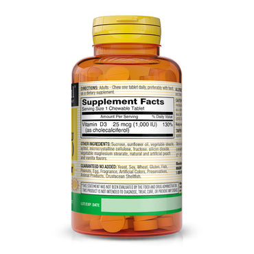 Mason Natural Vitamin D3 1000Iu Chewable Tablets, Peach Vanilla Flavor - 50 Ea