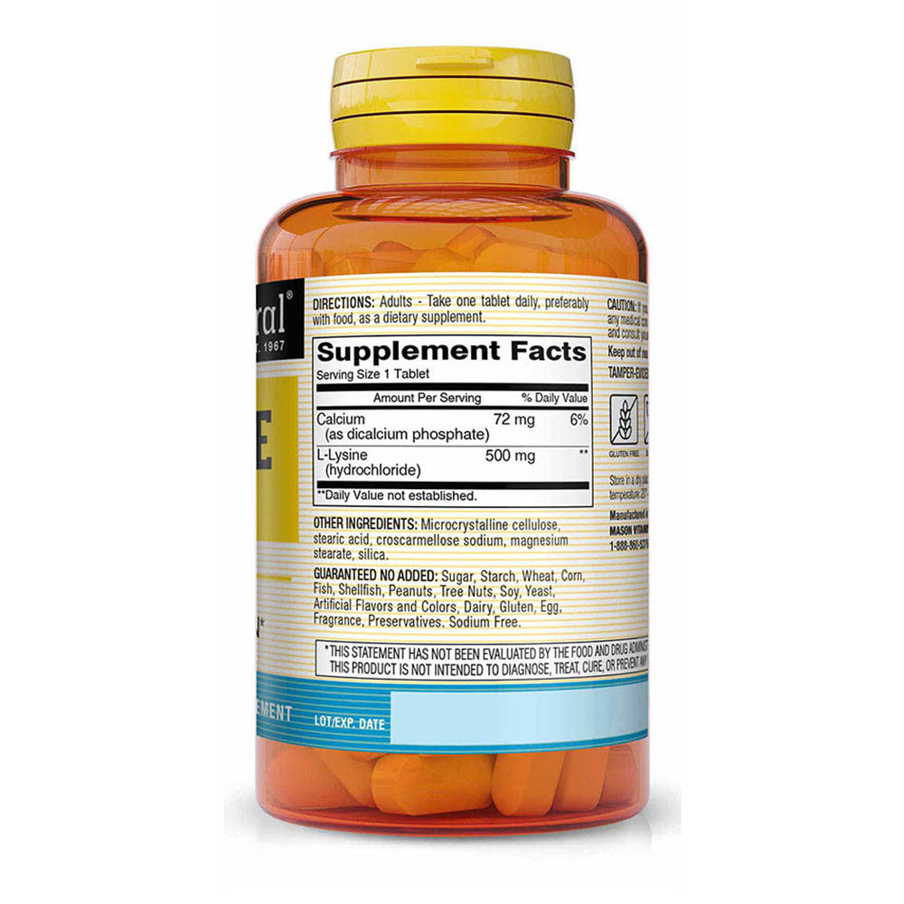 Mason Natural Amino Acid L-Lysine 500 Mg Tablets - 100 Ea