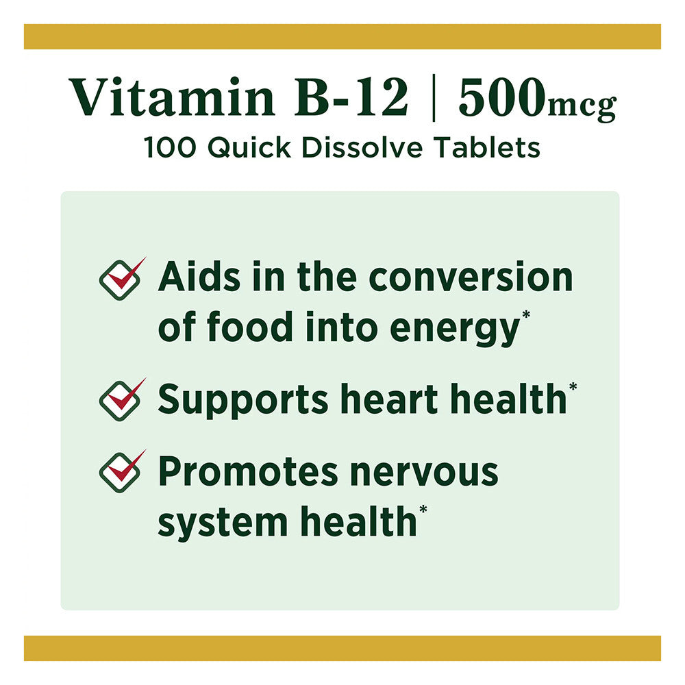 Natures Bounty Vitamin B12 500 Mcg Microlozenges, 100 Ea